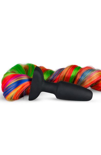 Easytoys Silicone Butt Plug With Tail Rainbow Analplugg med svans