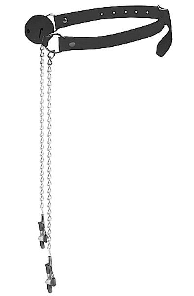 Ball Gag With Nipple Clamps Black Gagball med bröstklämmor