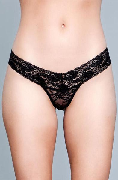 BeWicked V-Cut Lace Panties Black S Spetstrosa