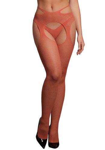 Suspender pantyhose with strappy waist, red