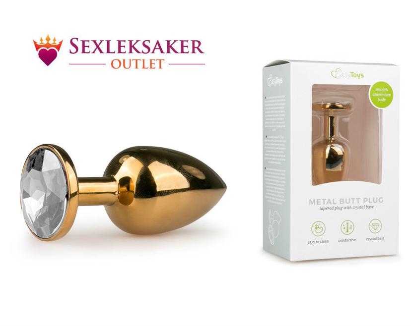 Metal Butt Plug No. 1 - Gold/Clear - Med Vit Fake diamant -